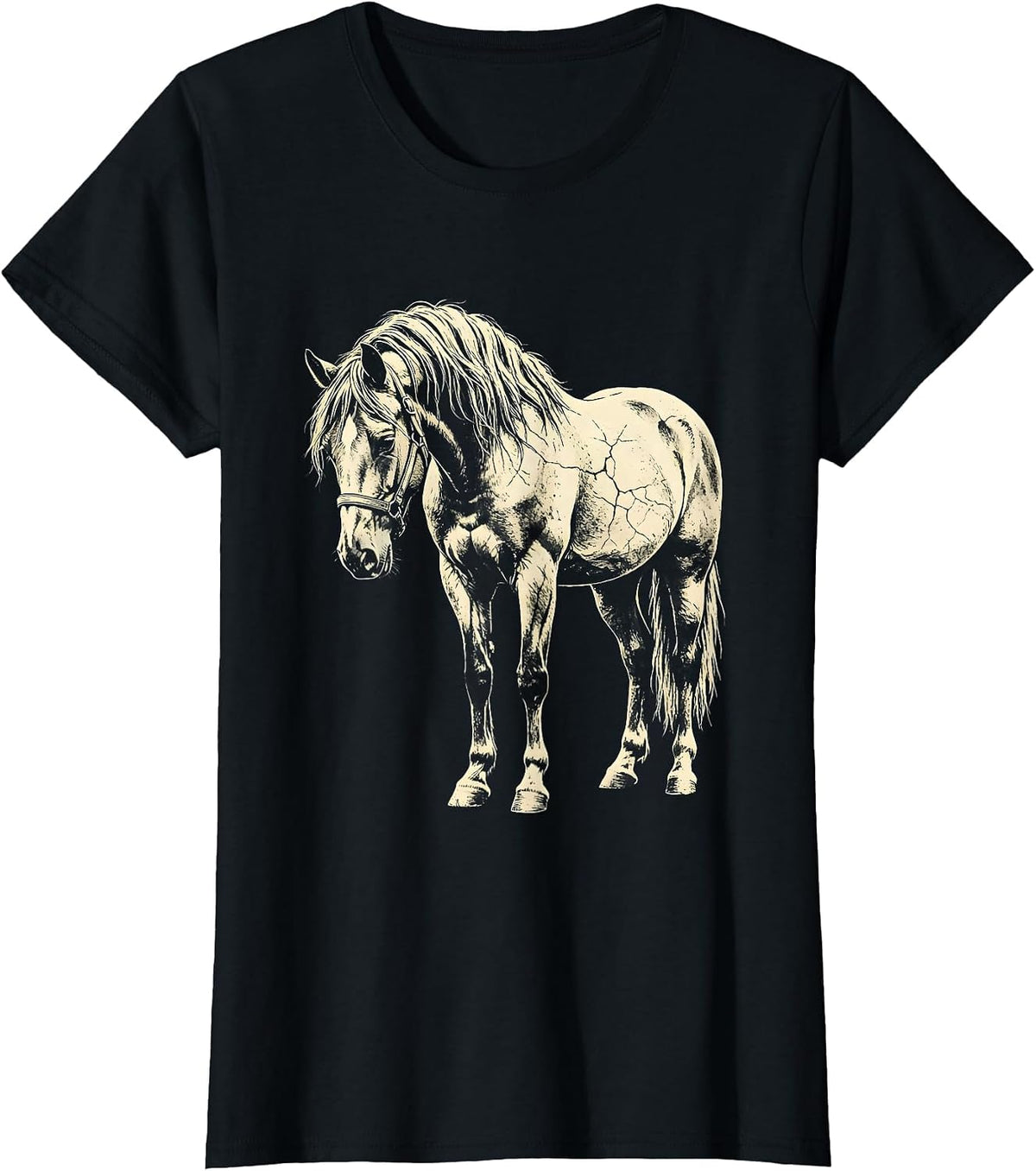 Women's Horse Silhouette Boho Western Cowgirl Equestrian T-Shirt - Black