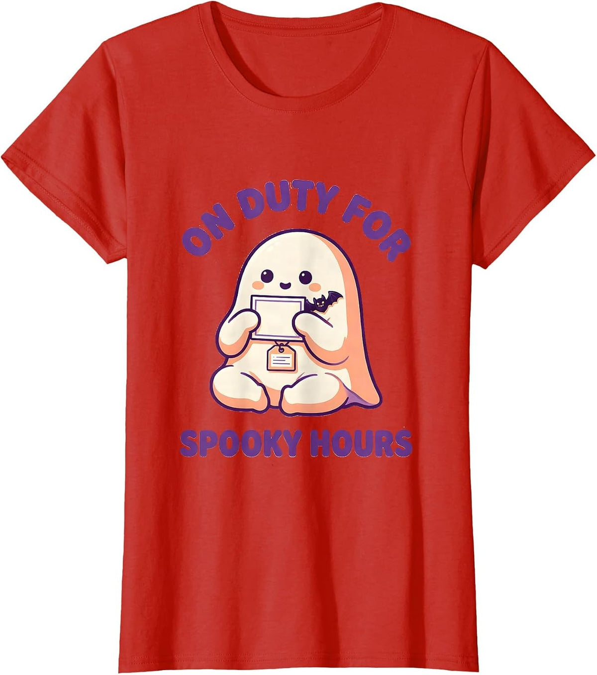 On Duty For Spooky Hours Cute Kawaii Ghost SPED T-Shirt - Red