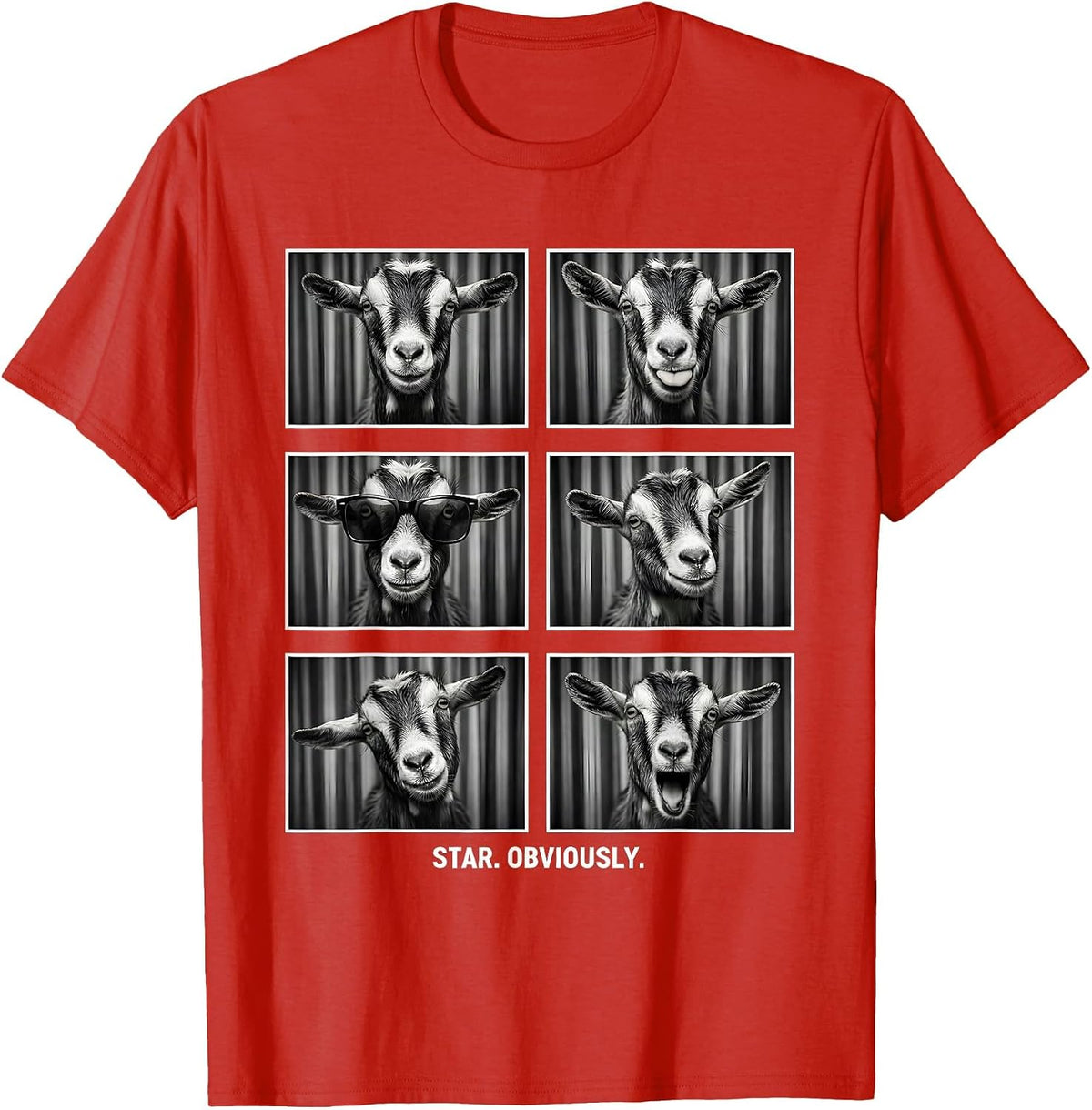 Men's Star Obviously Funny Goat Portrait Animal Lover Humor T-Shirt - Red