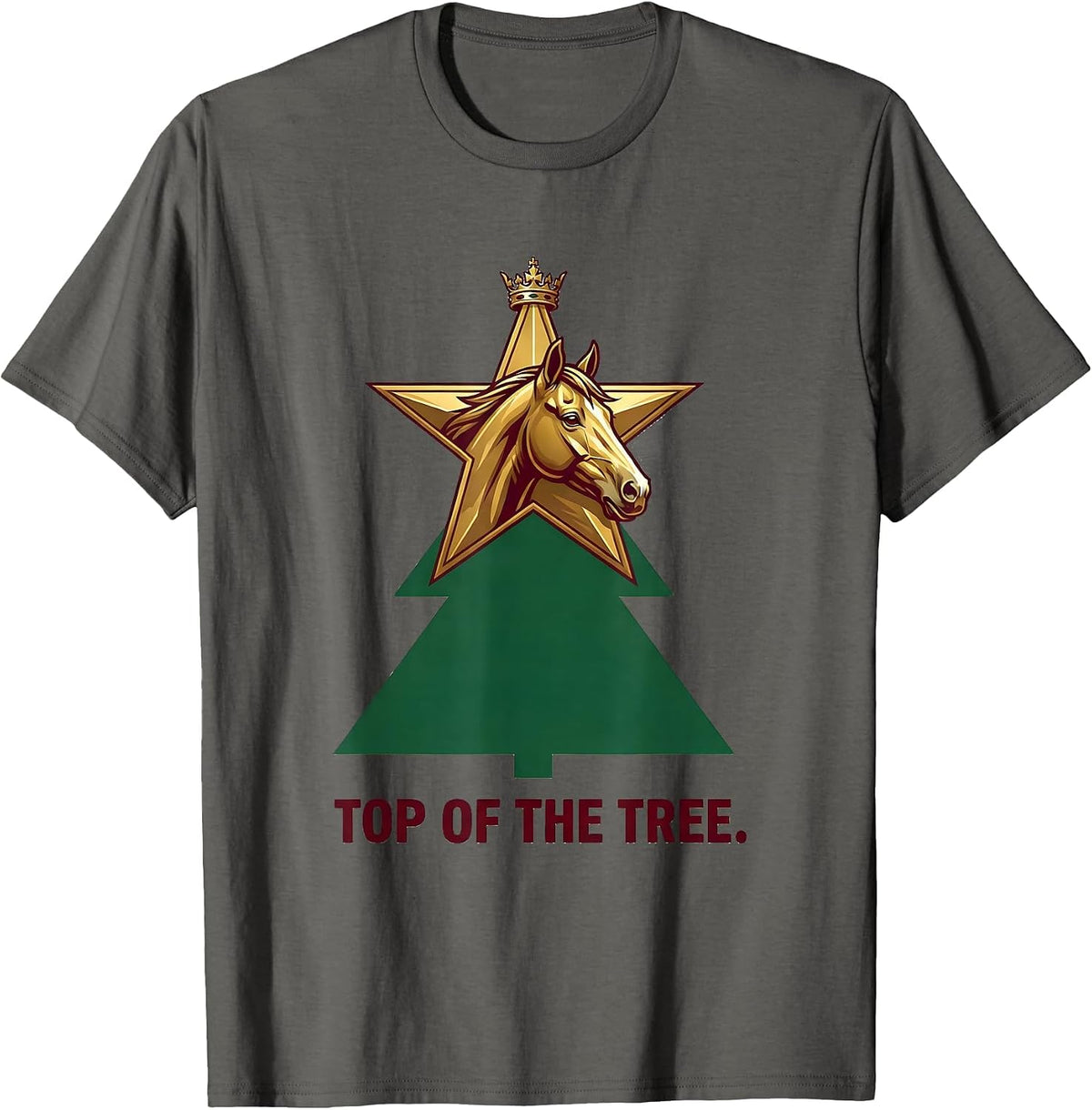 Men's Top Of The Tree Horse Lover Christmas Pajama Humor T-Shirt - Asphalt Grey