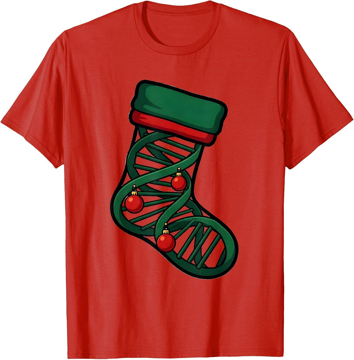 Men's DNA Helix Christmas Stocking Science Teacher Humor T-Shirt - Red