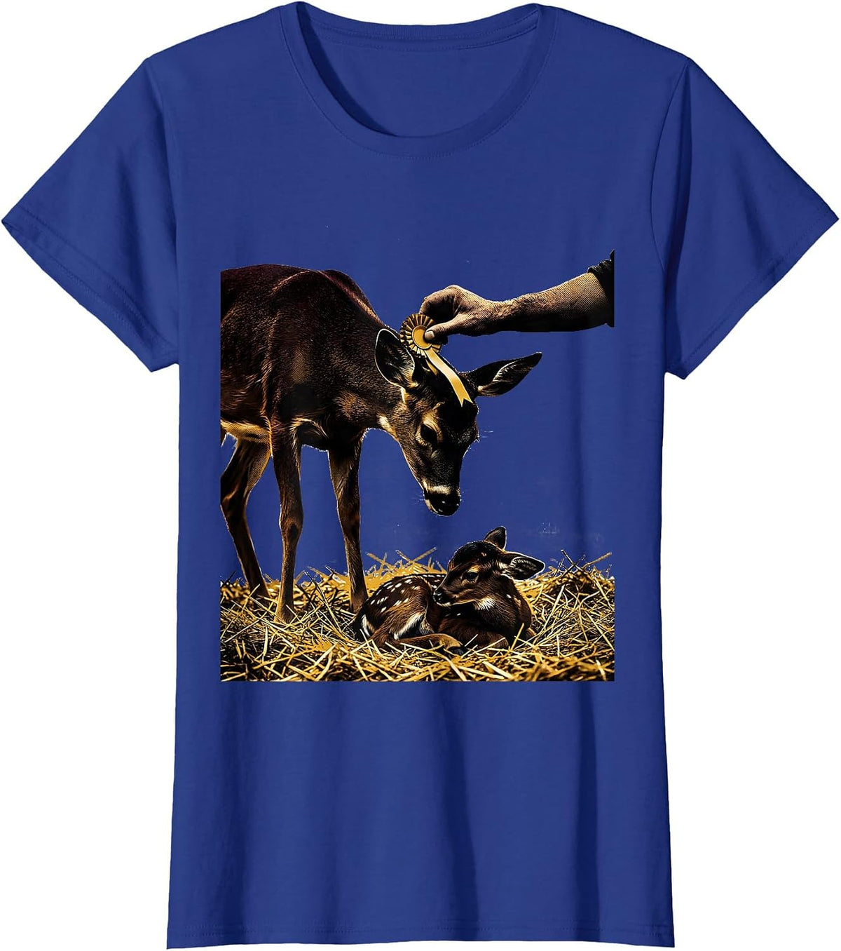 Women's Newborn Kid Horned Doe Screenprint Poster Goat Lover Gift T-Shirt - Royal Blue