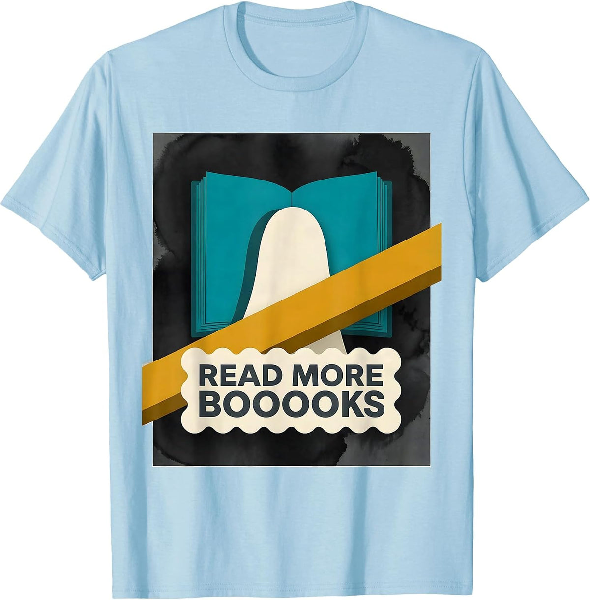 Men's Read More Booooks Midcentury Modern Ghost Book Lover T-Shirt - Baby Blue