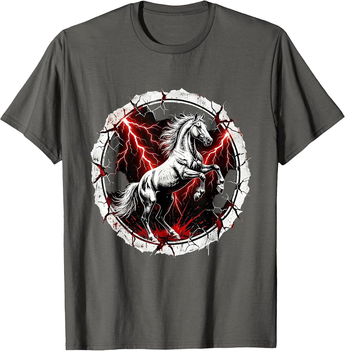 Men's Rearing Horse Lightning Storm Graphic T-Shirt - Asphalt Grey