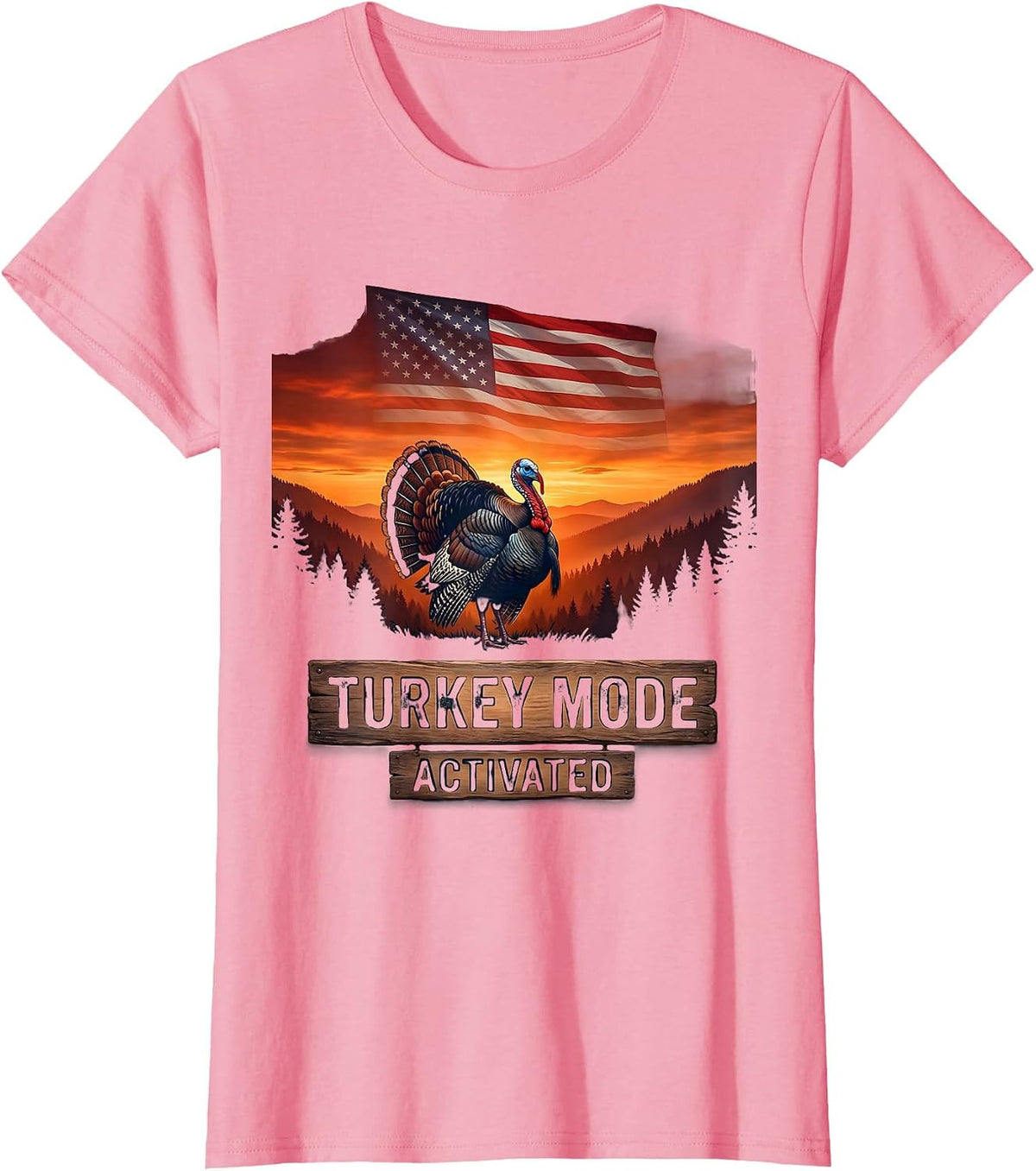 Women's Turkey Mode Activated Thanksgiving Design T-Shirt - Pink