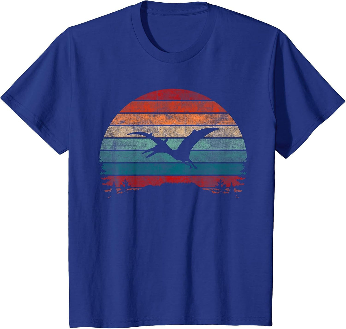 Retro Sunset Jurassic Pteranodon Dinosaur T-Shirt - Royal Blue