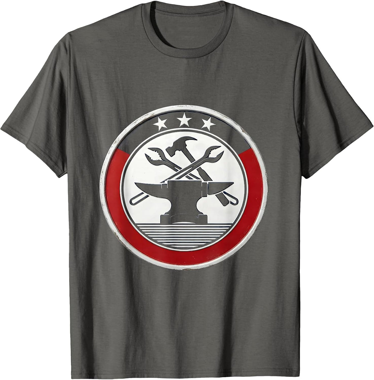 Men's Sealed Anvil Badge Patriotic Blacksmith Craft Pride T-Shirt - Asphalt Grey