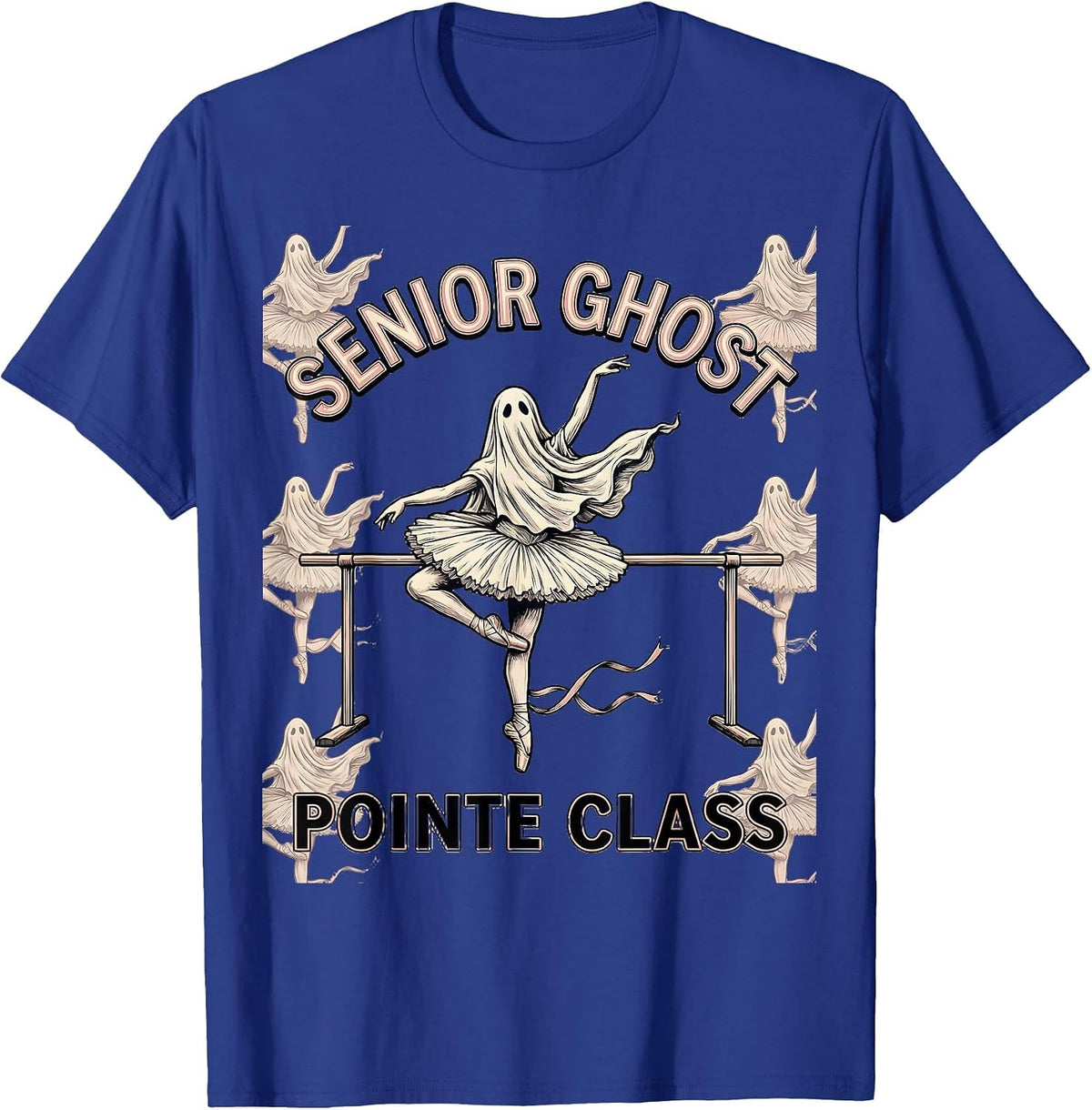 Men's Senior Ghost Pointe Class Whimsical Halloween Ballet Teacher T-Shirt - Royal Blue