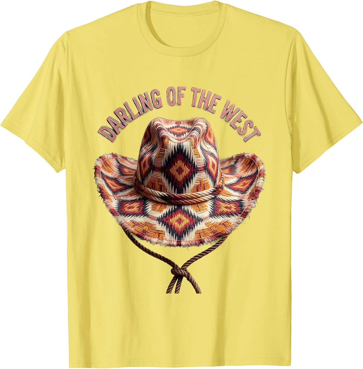 Men's Darling of the West Pink Cowgirl Design T-Shirt - Lemon Yellow