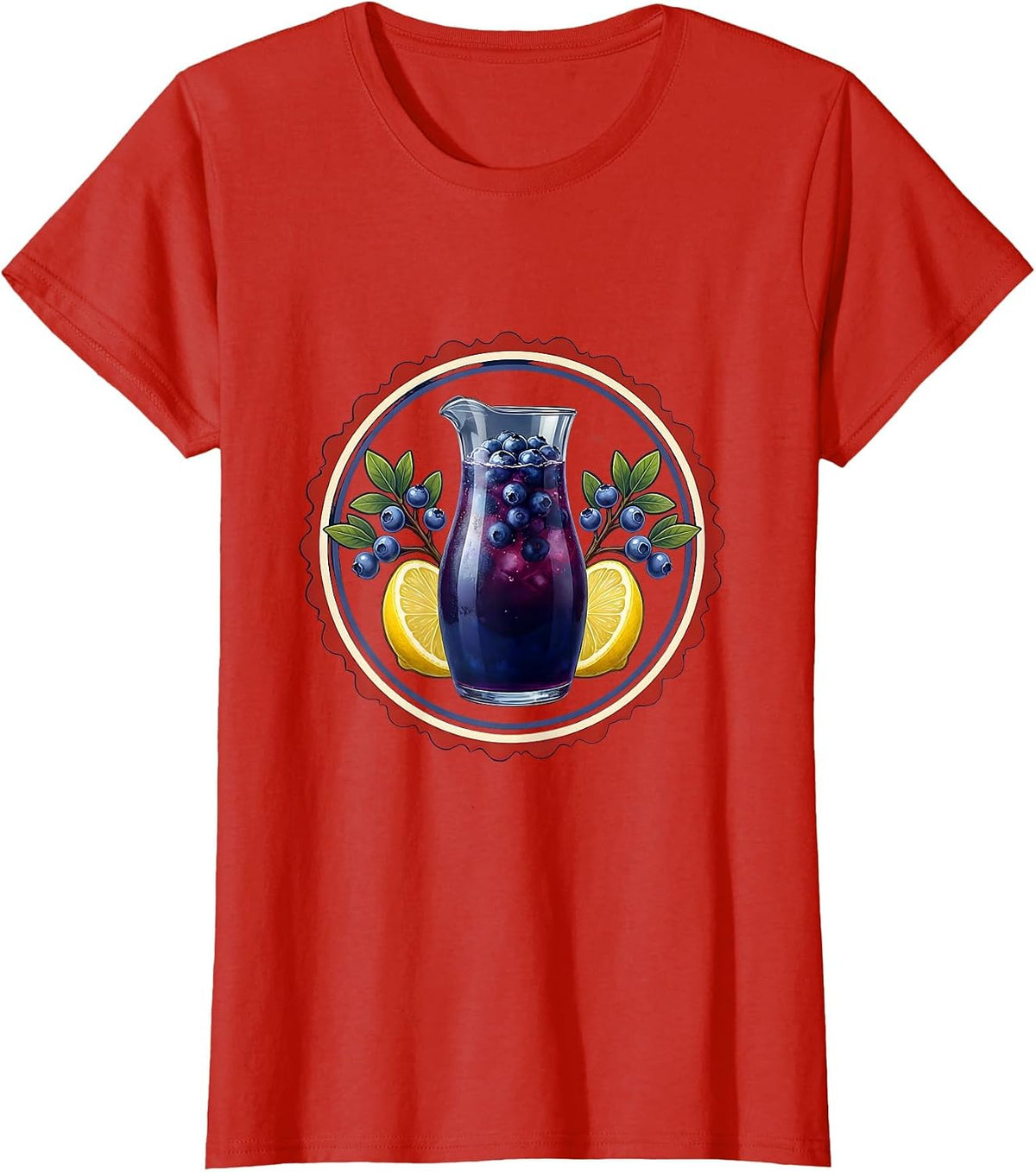 Women's Red White and Blueberries Lemonade Pitcher Graphic T-Shirt - Red