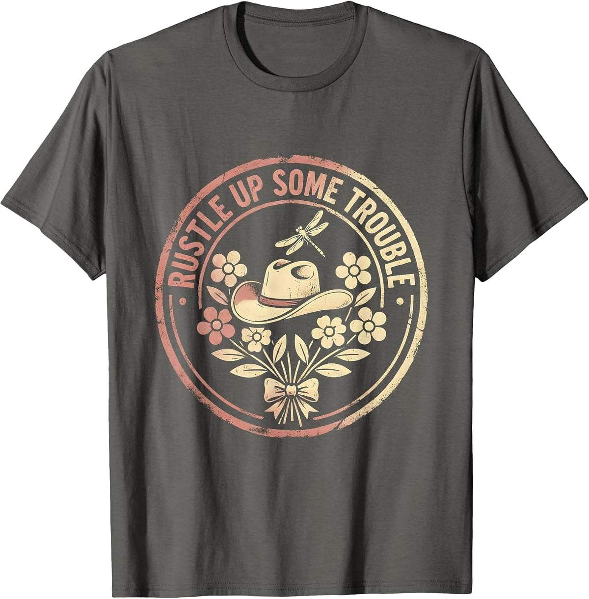 Rustle Up Some Trouble Cowgirl Design T-Shirt - Asphalt Grey