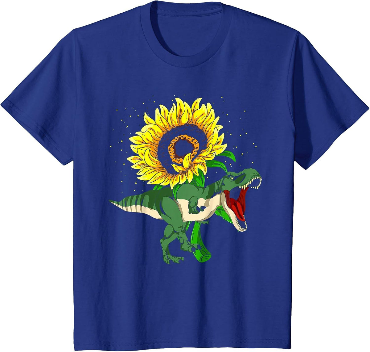 Floral Sunshine Flower T-Rex Sunflower Roaring Dinosaur T-Shirt - Royal Blue