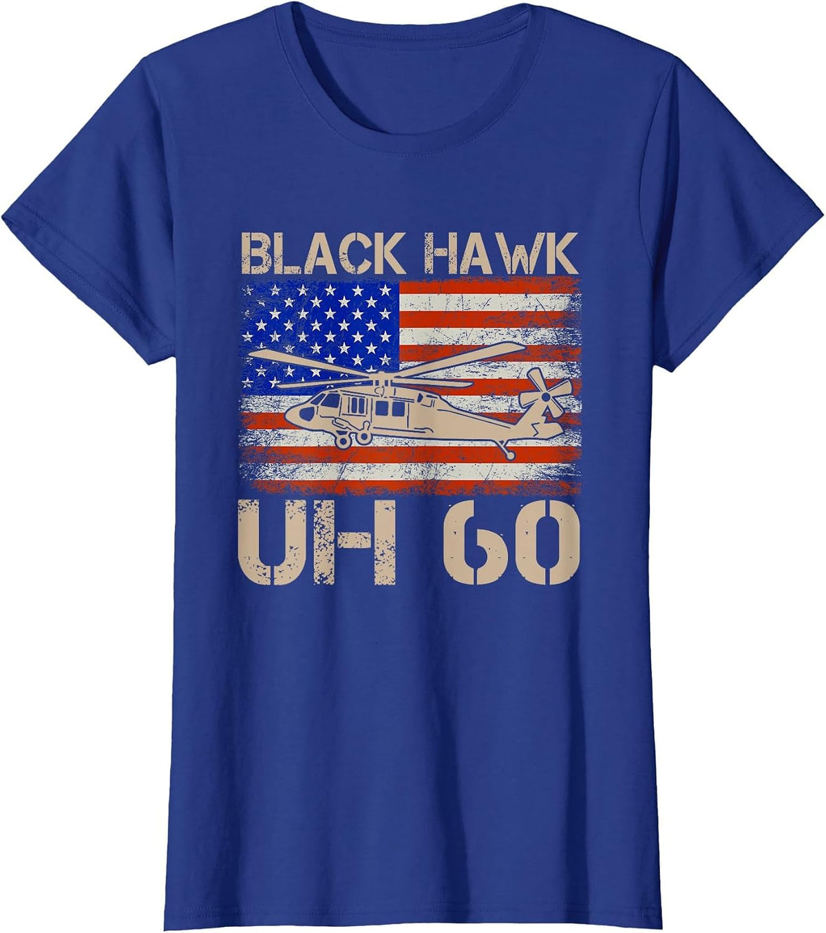 Patriotic USA Flag Military Helicopter UH-60 Black Hawk T-Shirt - Royal Blue
