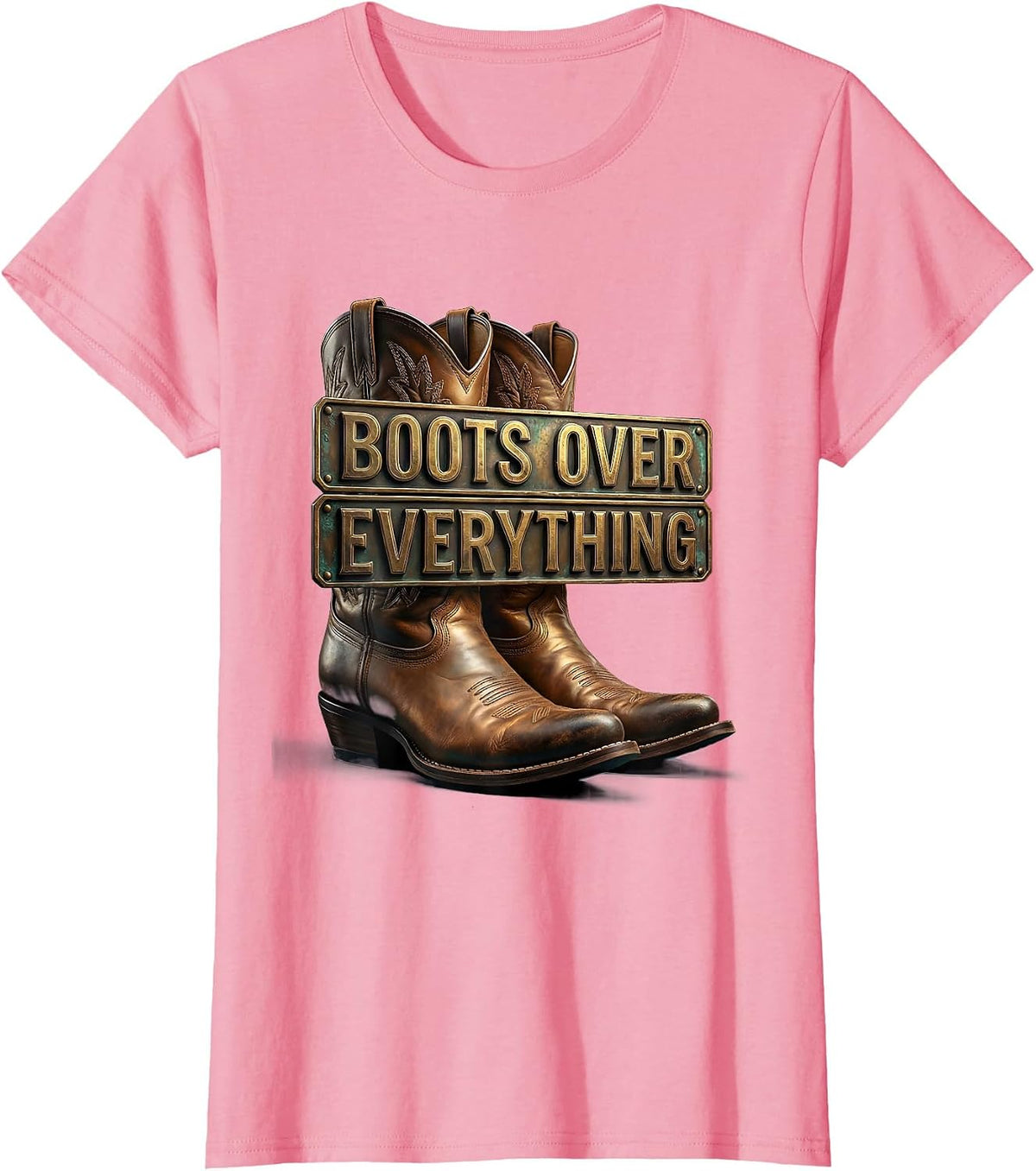 Women's Boots Over Everything Western Cowboy Design T-Shirt - Pink