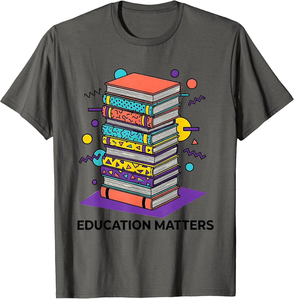 Men's Education Matters Labor Day Bookshelf Design T-Shirt - Asphalt Grey