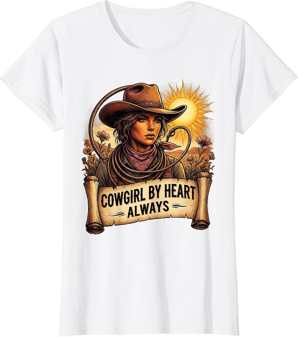 Women's Cowgirl By Heart Always Western Spirit Design T-Shirt - White