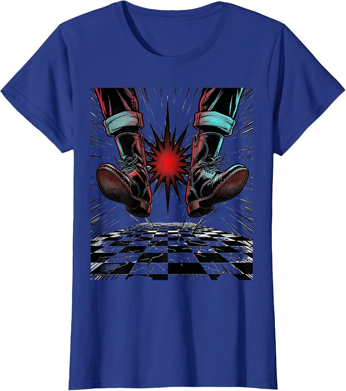 Women's Rolled Cuff Greaser Boot Retro 1950s Sock Hop Rockabilly T-Shirt - Royal Blue