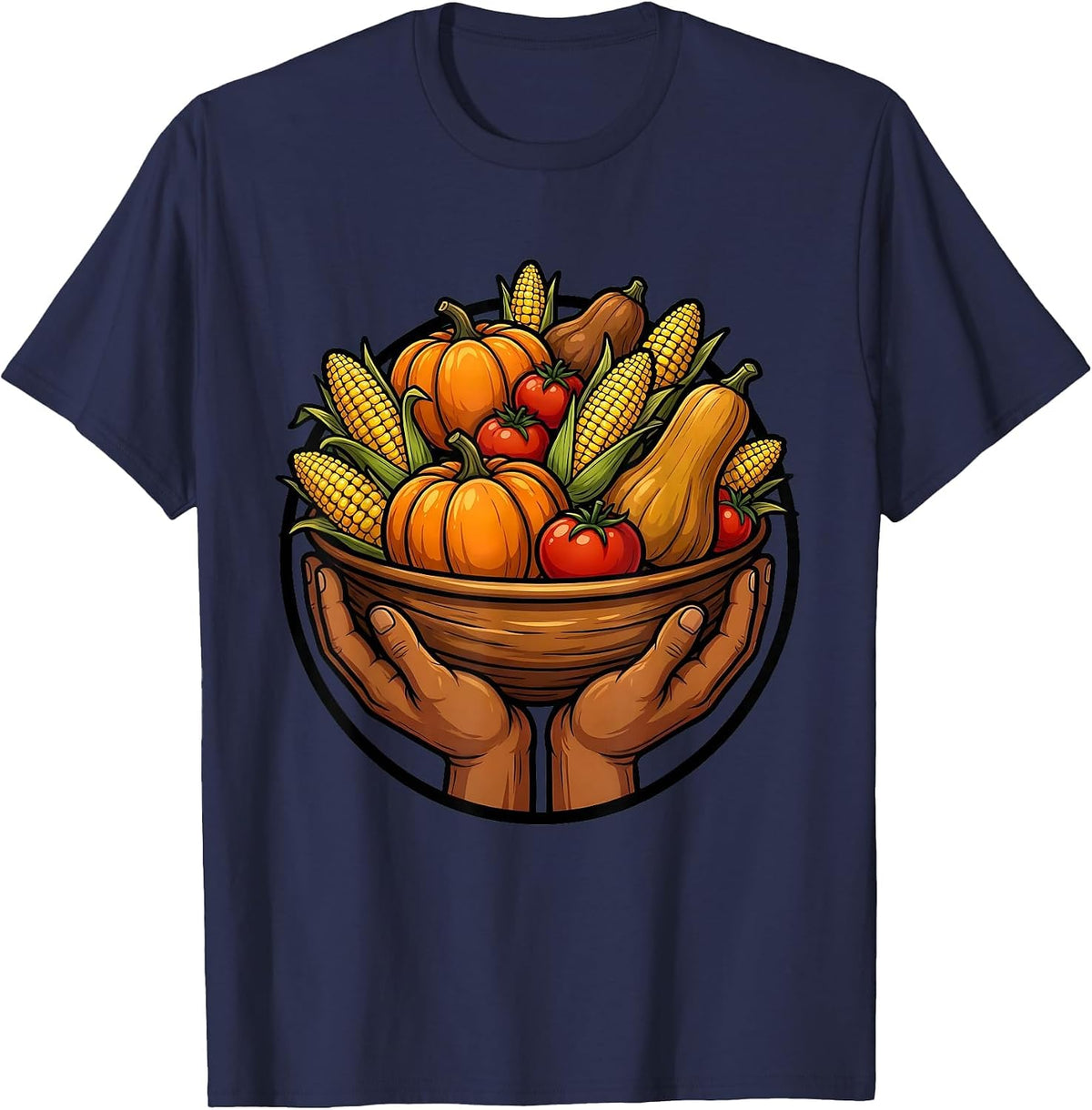 Thanksgiving Cornucopia Harvest Abundance Design T-Shirt - Navy Blue