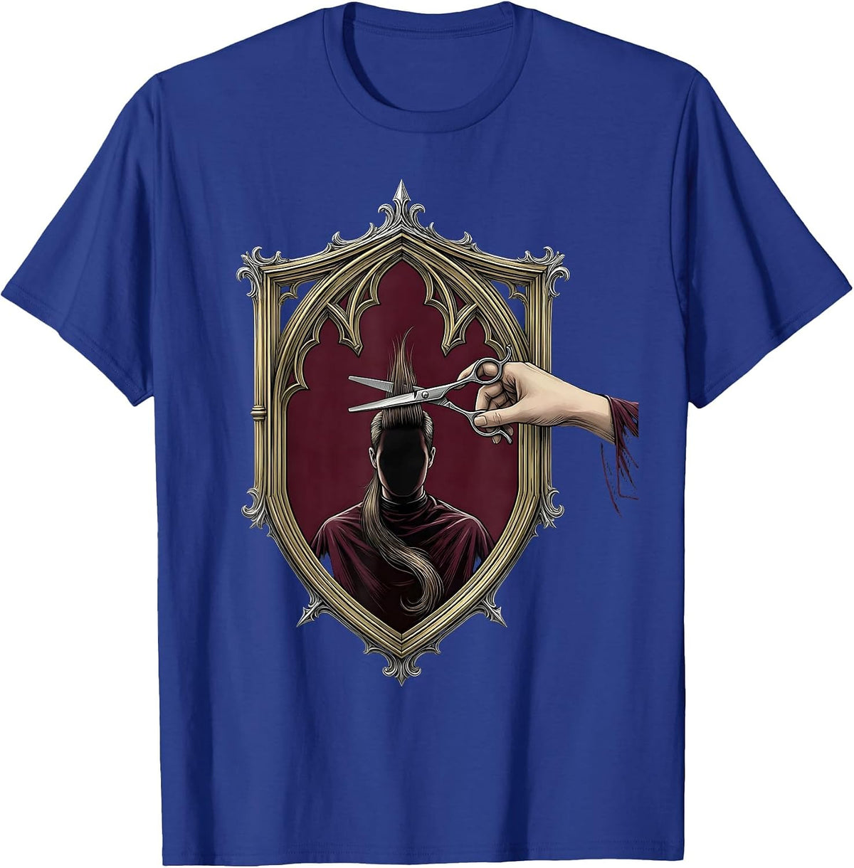 Men's Gothic Barber Shield Hairdresser Gift Stylist Humor T-Shirt - Royal Blue
