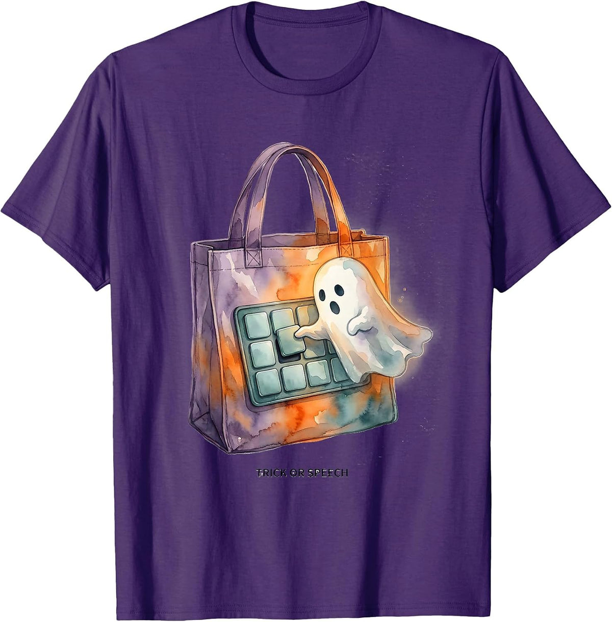 Men's Trick or Speech Watercolor Halloween Speech Therapy SLP T-Shirt - Purple
