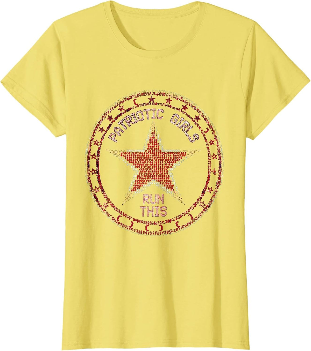 Patriotic Girls Run This Red White and Blue Design T-Shirt - Lemon Yellow