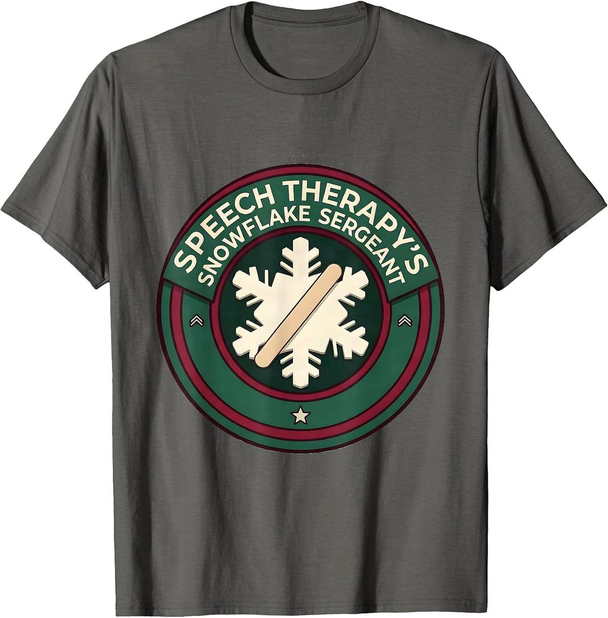 Speech Therapy's Snowflake Sergeant Funny SLP Christmas T-Shirt - Asphalt Grey