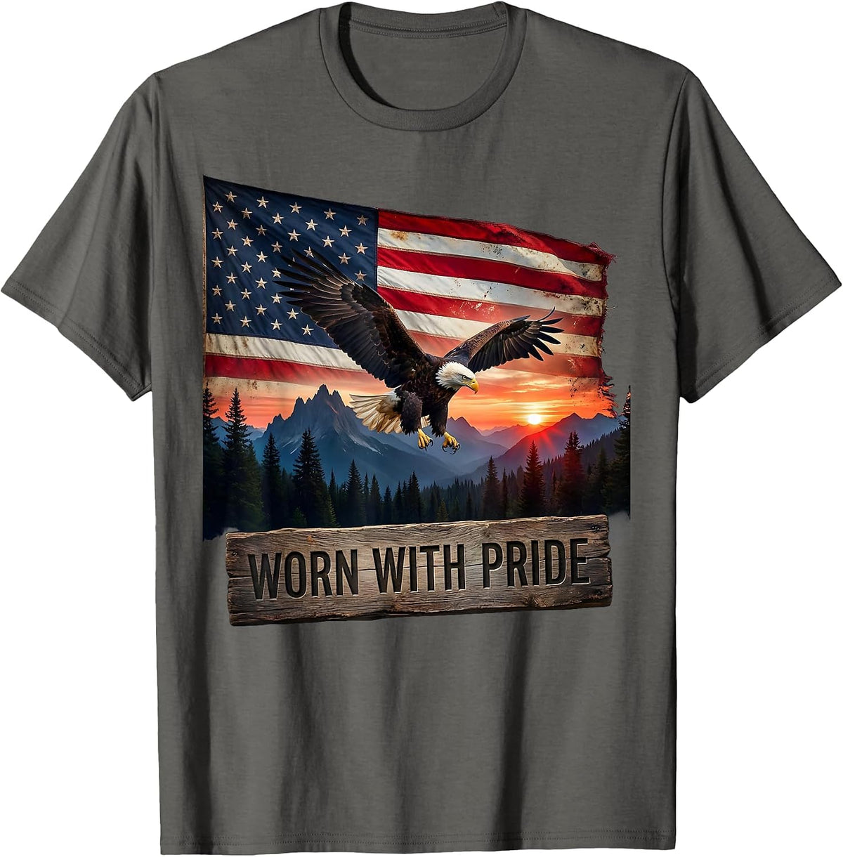 Men's Worn with Pride Labor Day American Flag Design T-Shirt - Asphalt Grey