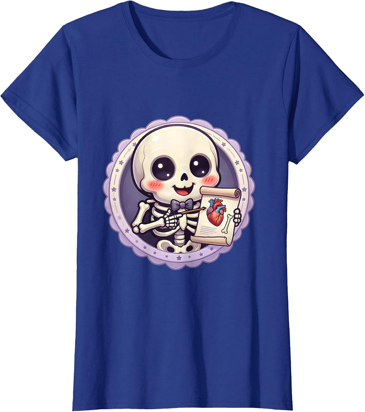 Women's Skeleton Teacher Anatomy Chart Halloween Design T-Shirt - Royal Blue