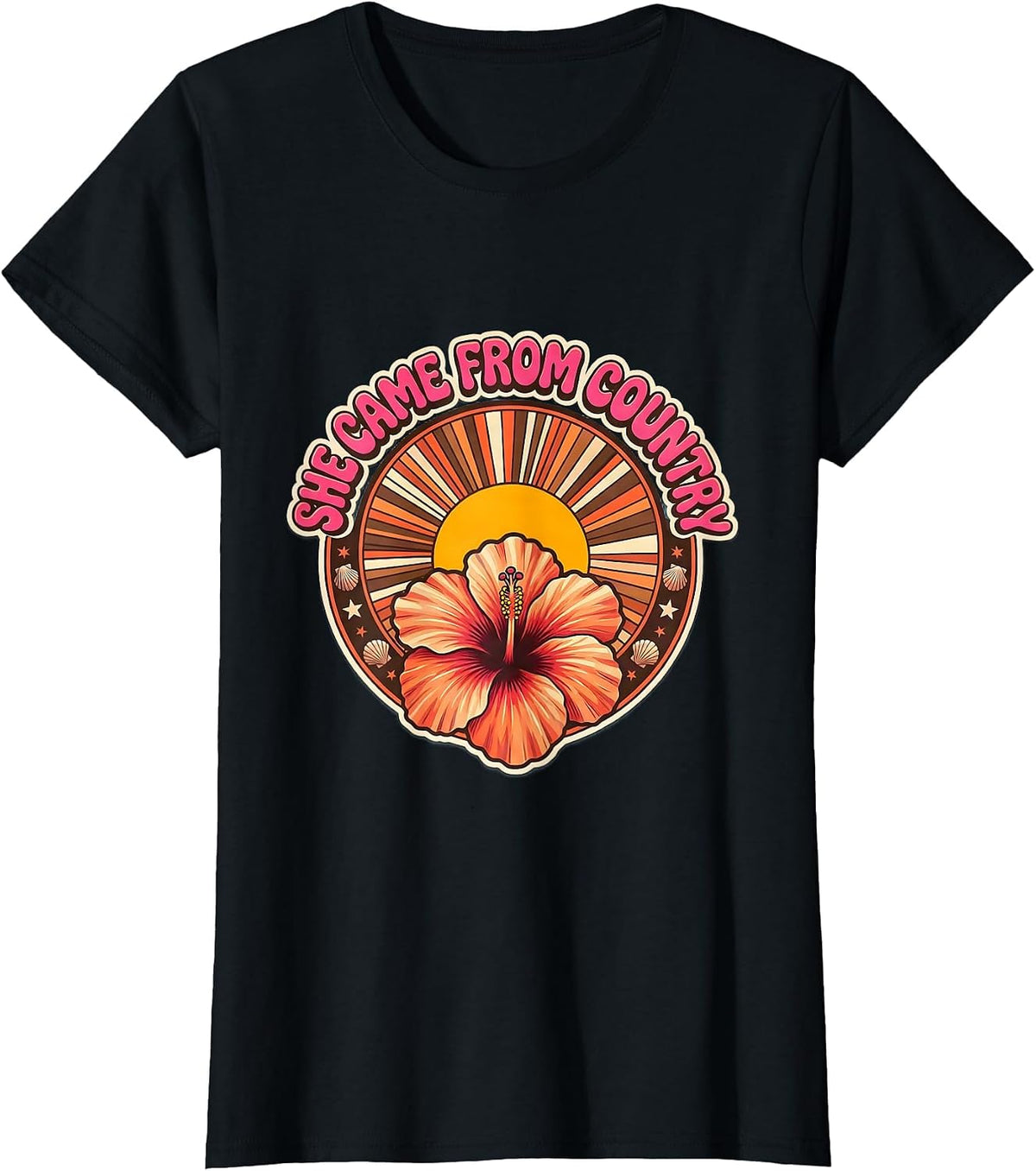 She Came From Country 90s Inspired Design T-Shirt - Black