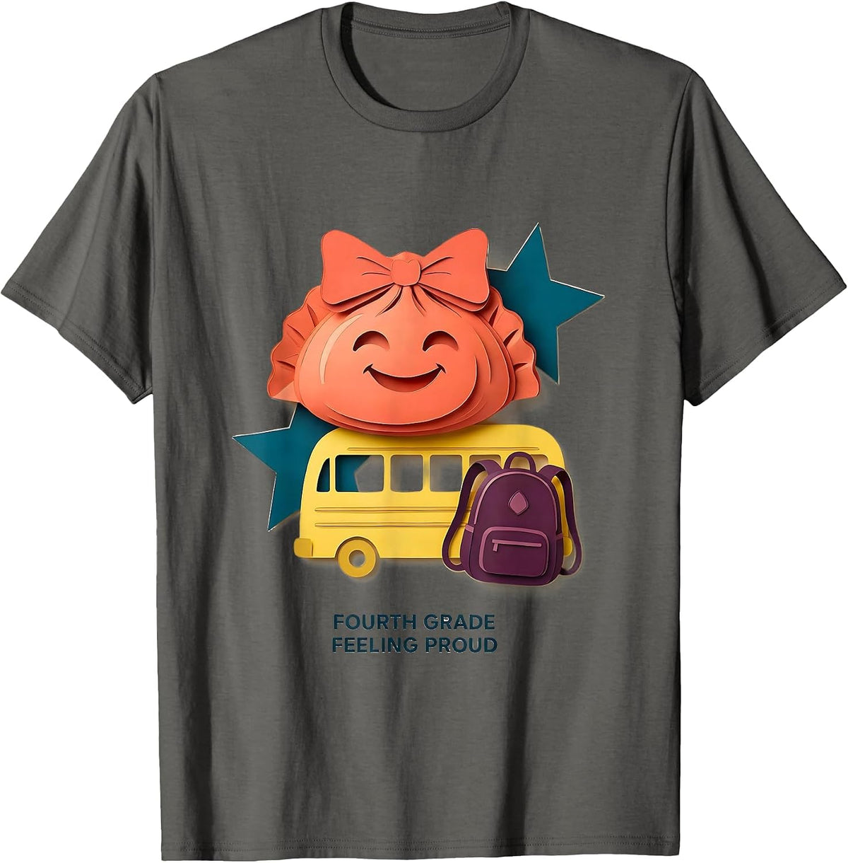 Fourth Grade Feeling Proud Kawaii Dumpling Back to School T-Shirt - Asphalt Grey