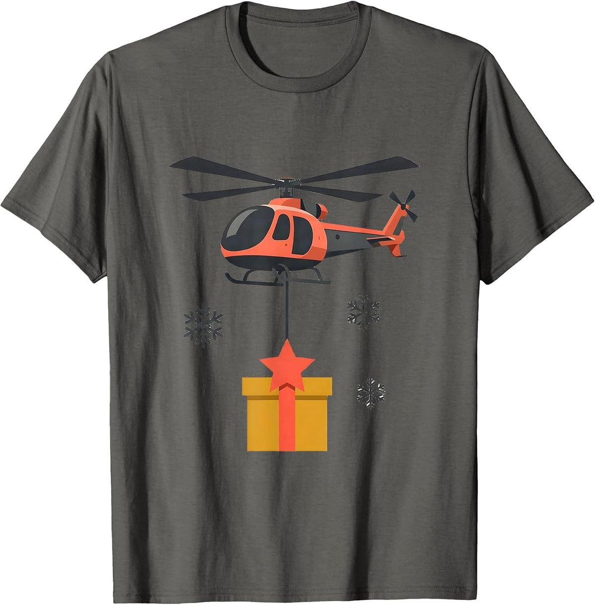 Men's Midcentury Helicopter Star-Bowed Present Aviator Christmas T-Shirt - Asphalt Grey