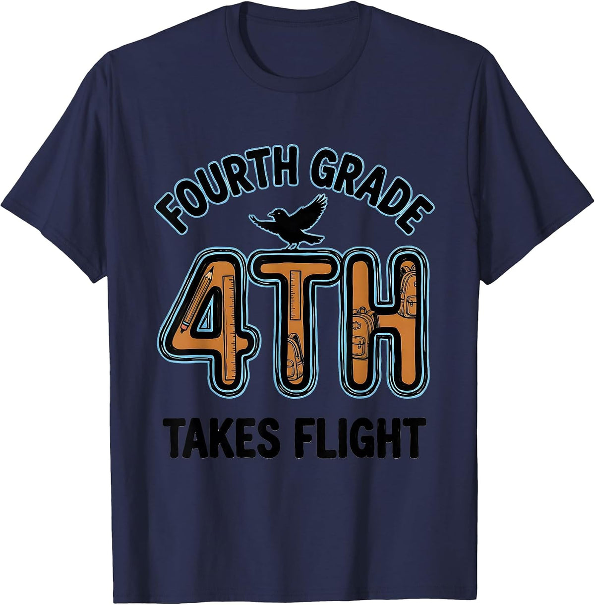 Fourth Grade Takes Flight Typography Team Back To School T-Shirt - Navy Blue