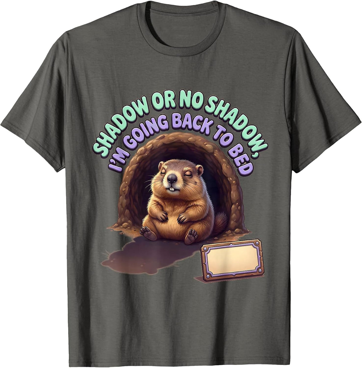 Shadow Or No Shadow I'm Going Back To Bed Kawaii Groundhog T-Shirt - Asphalt Grey
