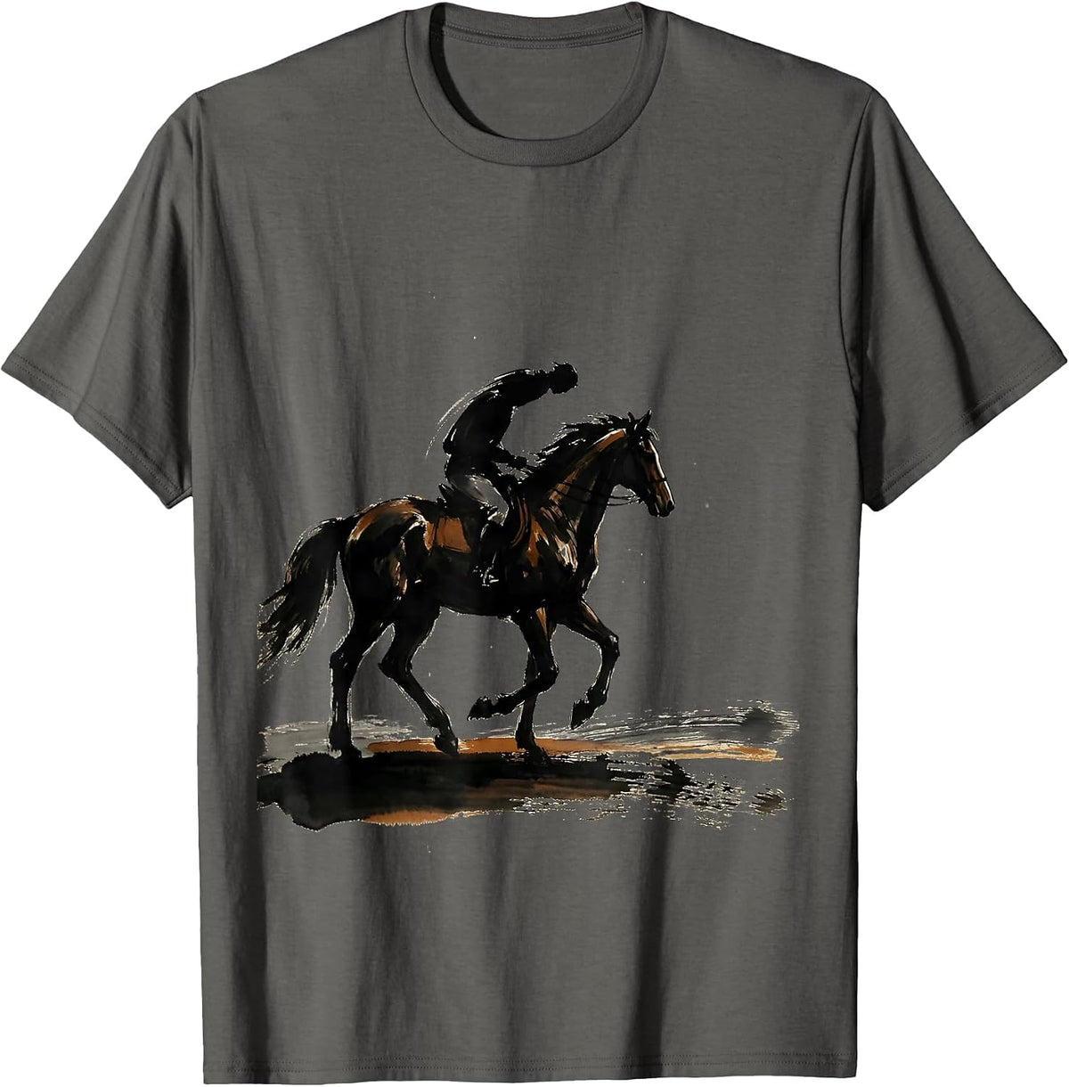 Lone Rider Horseback Vast Plain Illustration T-Shirt - Asphalt Grey