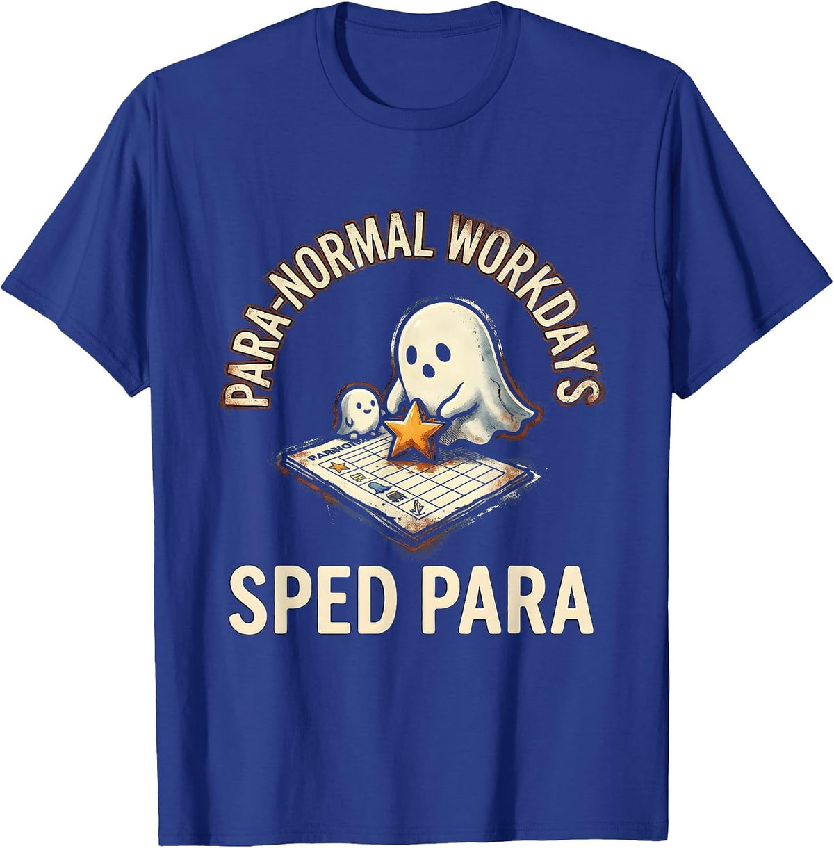 Men's Para-Normal Workdays SPED Para Ghost Rubber Stamp Humor T-Shirt - Royal Blue