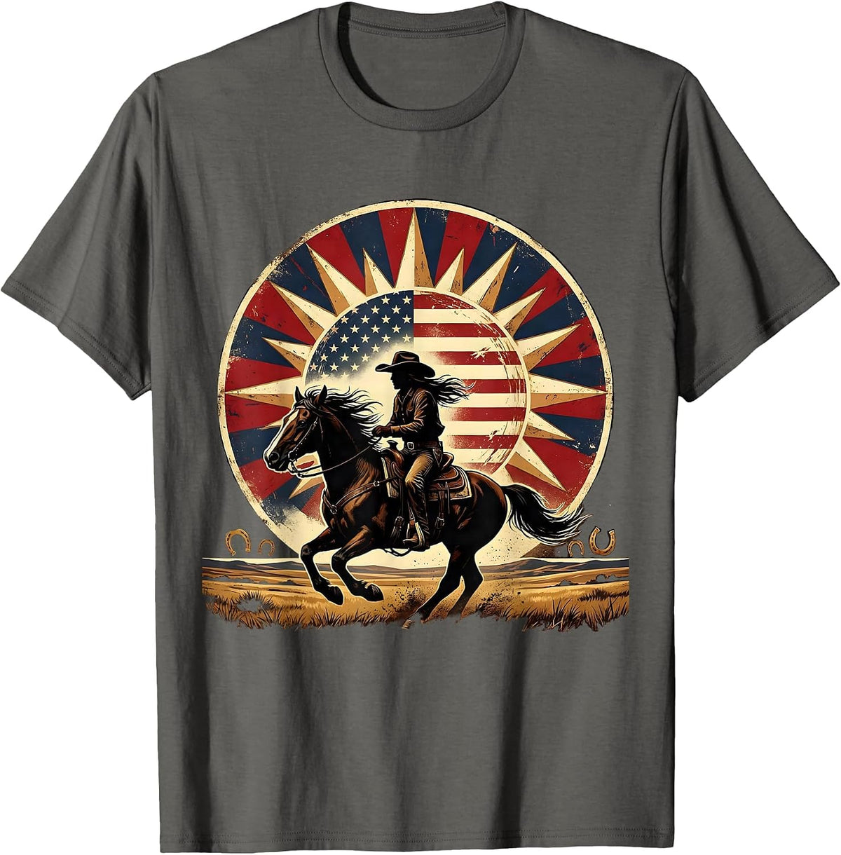 Men's Cowgirl Silhouette Horseback Sunset Graphic T-Shirt - Asphalt Grey