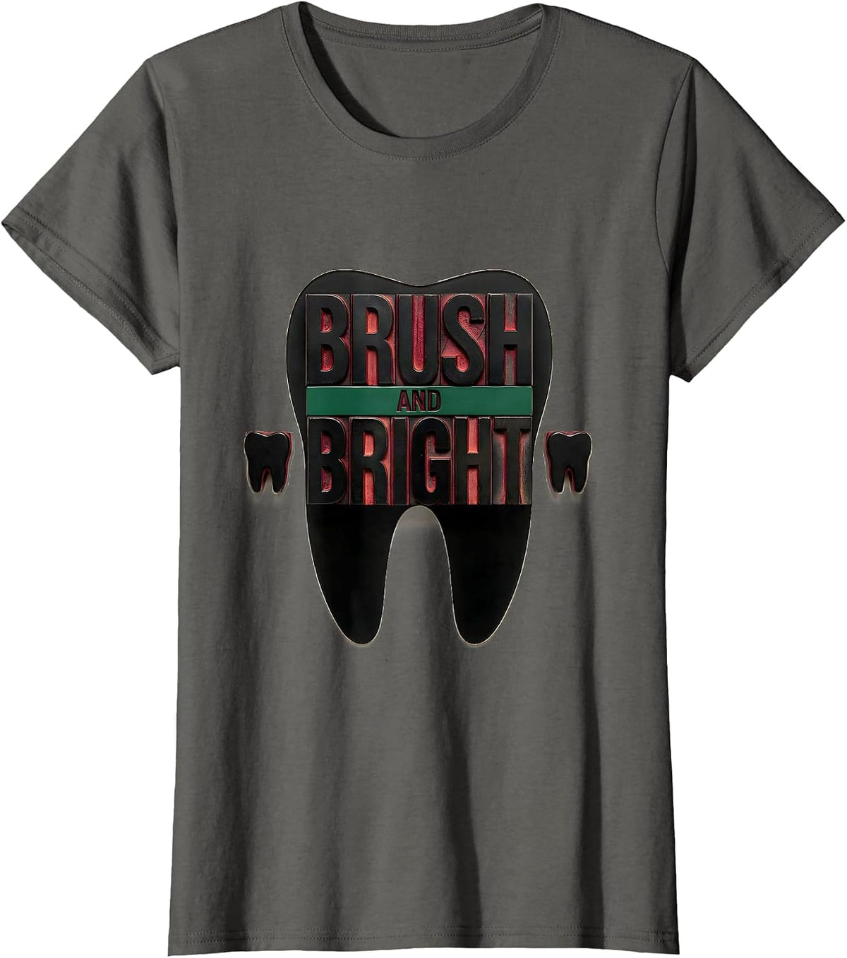 Women's Brush and Bright Wood Type Letterpress Dental Christmas T-Shirt - Asphalt Grey