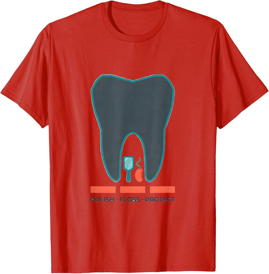 Men's Polish Floss Protect Funny Dental Hygienist Retro Humor T-Shirt - Red