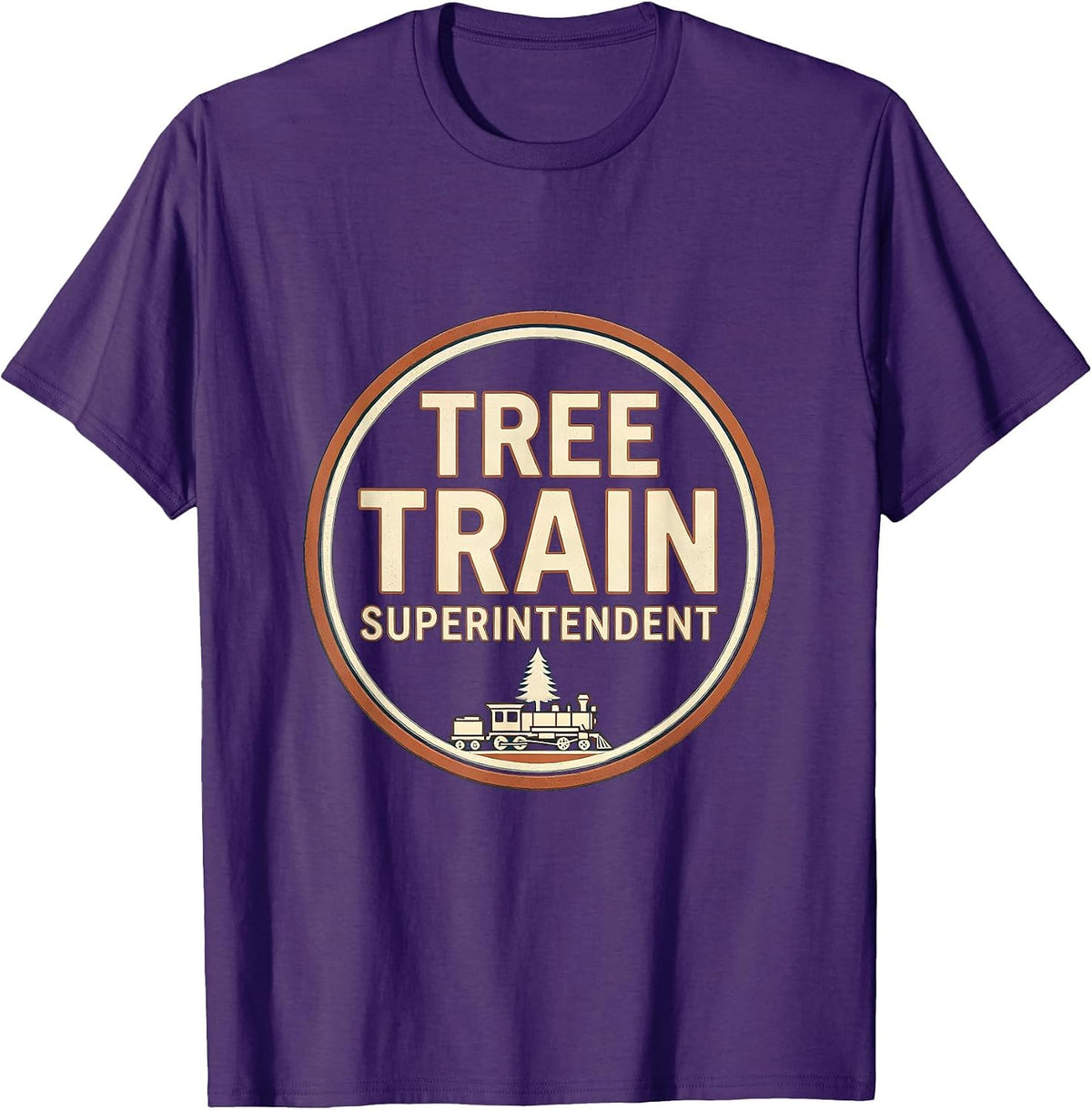 Men's Tree Train Superintendent Vintage Train Hobbyist Christmas T-Shirt - Purple