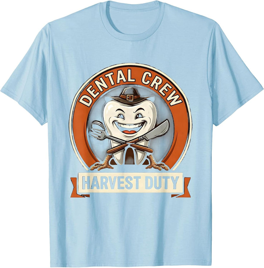 Men's Dental Crew Harvest Duty Funny Dental Team Holiday Humor T-Shirt - Baby Blue