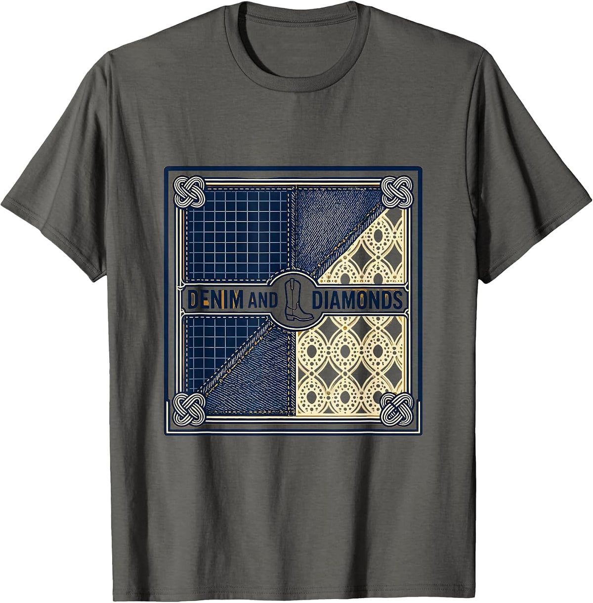 Denim and Diamonds Western Cowgirl Glam Style T-Shirt - Asphalt Grey