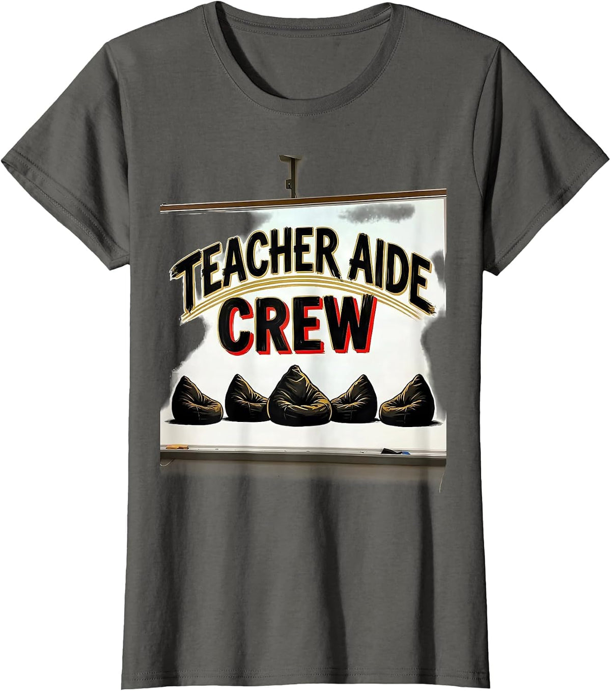 Women's Teacher Aide Crew Sign Painter Showcard Back To School T-Shirt - Asphalt Grey