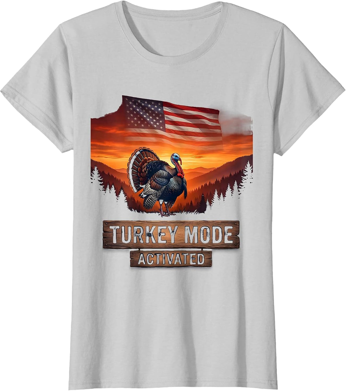 Women's Turkey Mode Activated Thanksgiving Design T-Shirt - Silver Grey