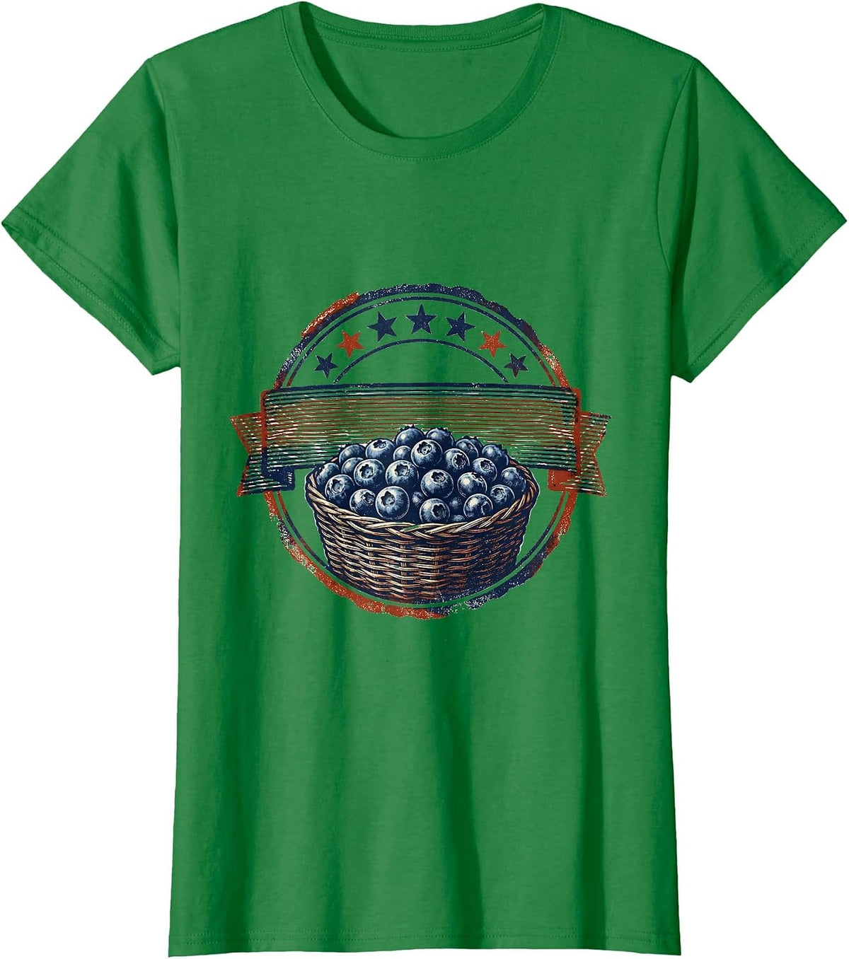 Women's Red White and Blueberries Stars and Stripes Tee T-Shirt - Kelly Green