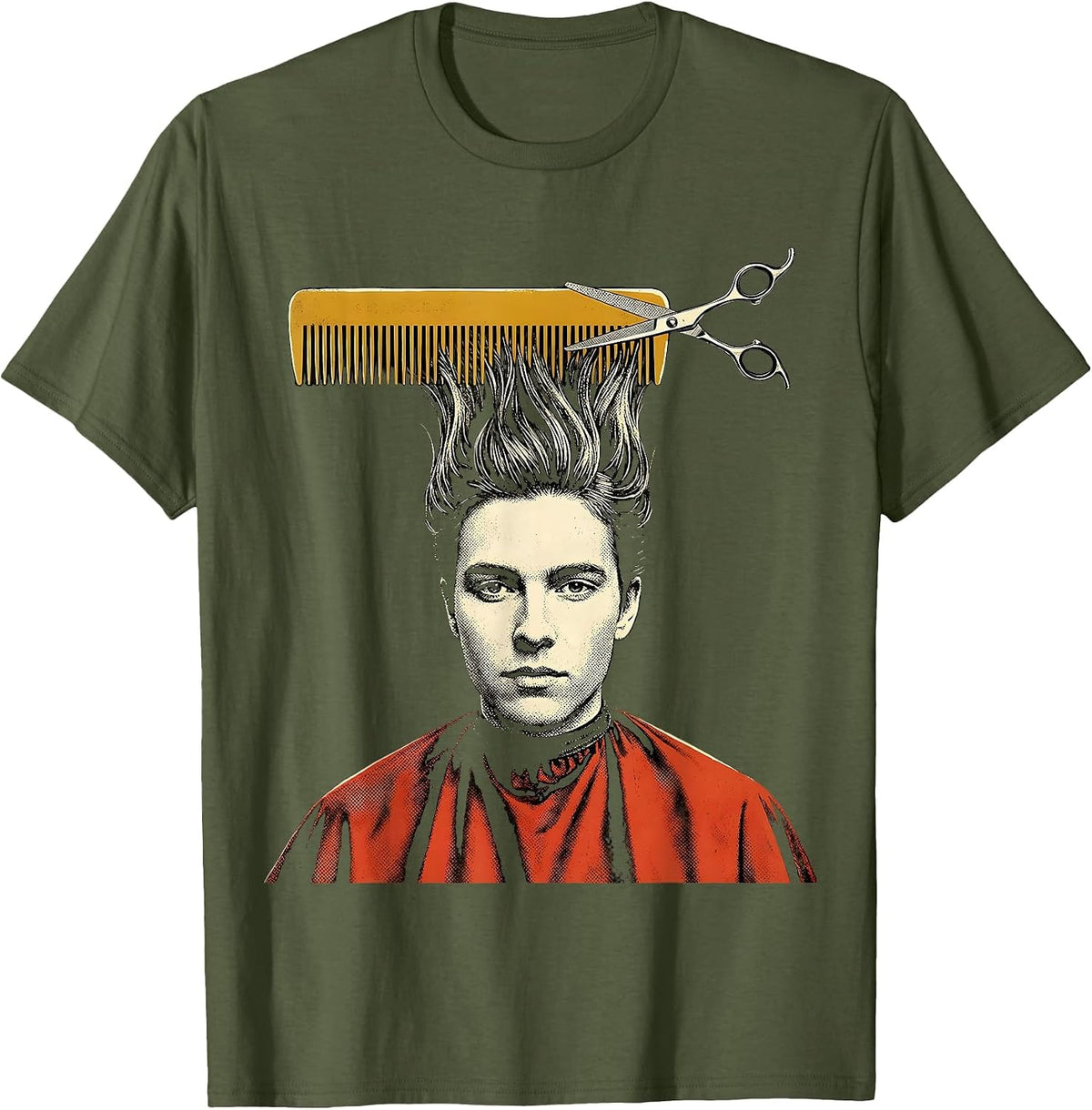 Men's Cropped Client Profile Salon Cape Barber Humor Gift T-Shirt - Olive Green