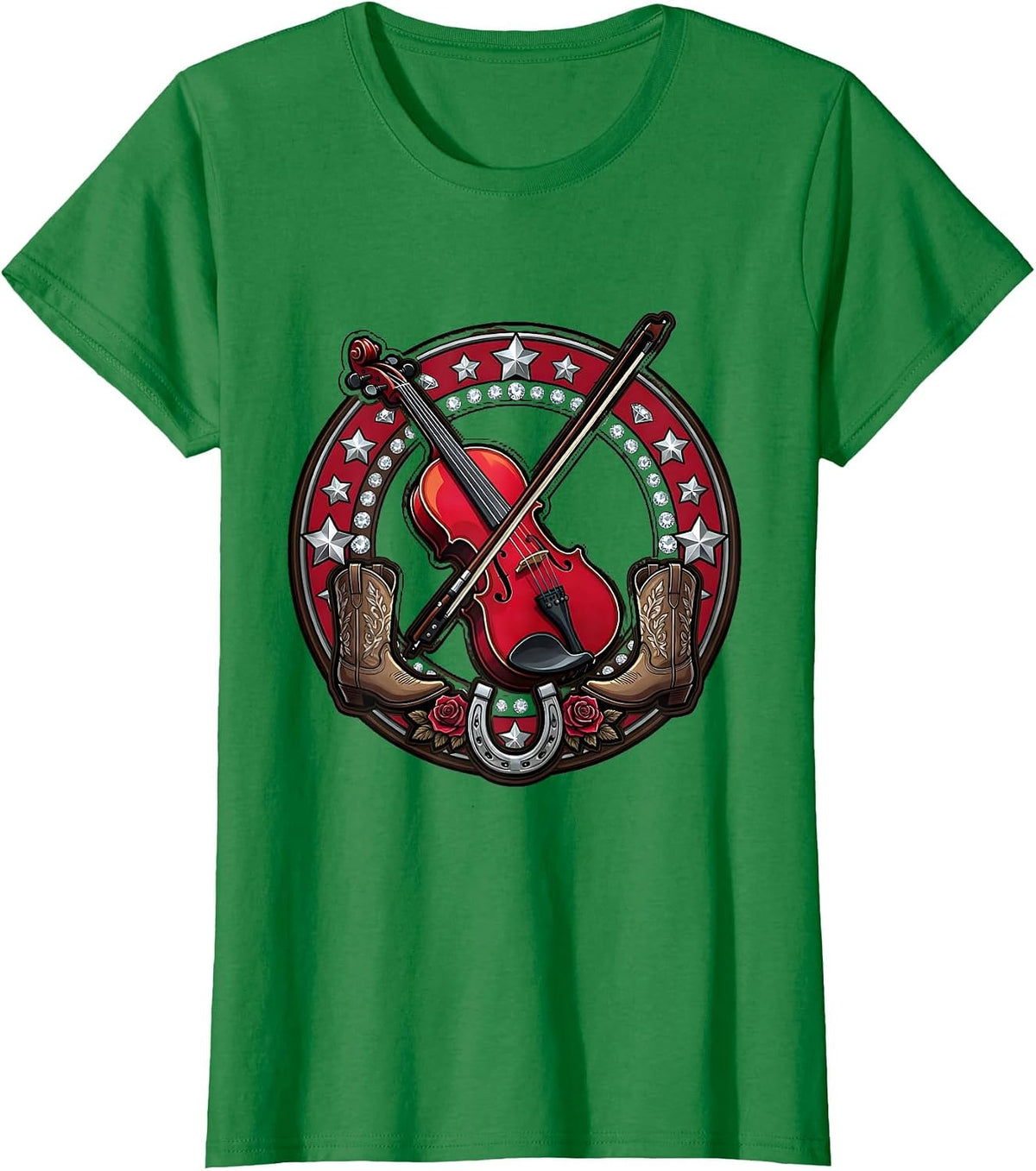 Women's Country Music Fiddle Player Saloon Stage T-Shirt - Kelly Green