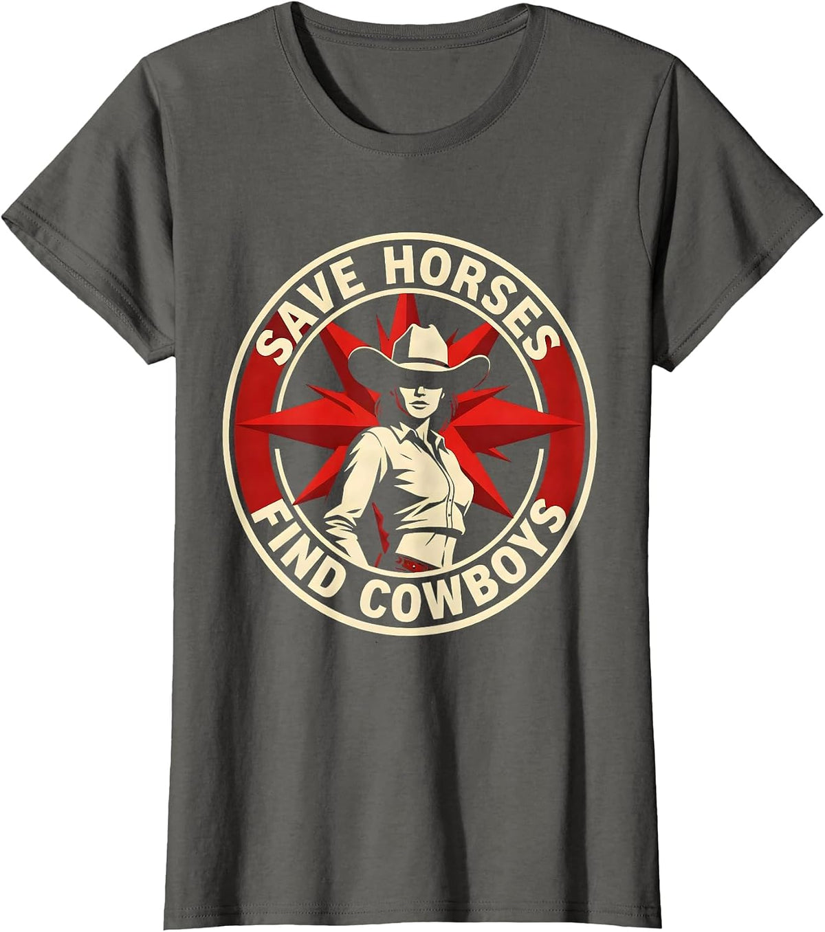Women's Save Horses Find Cowboys Western Humor Design T-Shirt - Asphalt Grey