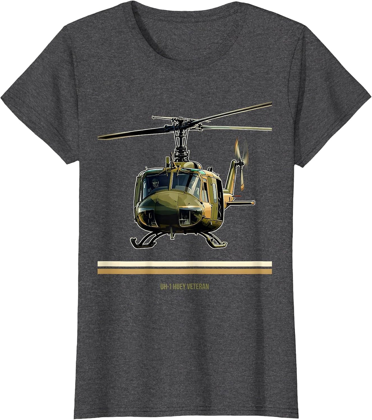 Women's UH-1 Huey Veteran Military Helicopter Pilot Aviation Pride T-Shirt - Dark Heather Grey