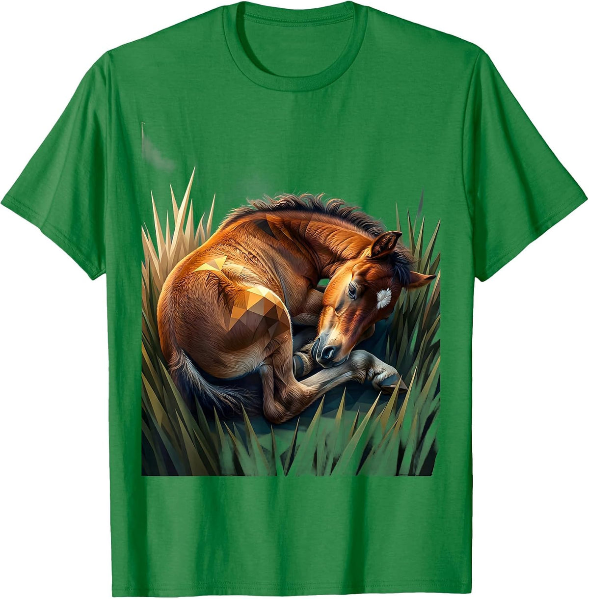 Men's Sleeping Foal in Tall Grass Horse Lover Design T-Shirt - Kelly Green