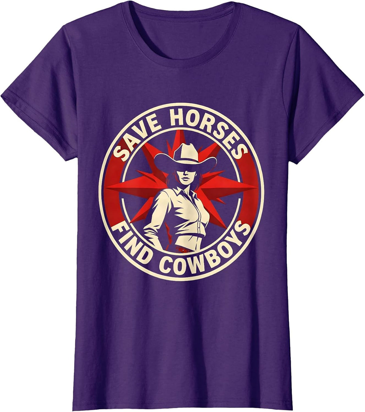 Women's Save Horses Find Cowboys Western Humor Design T-Shirt - Purple